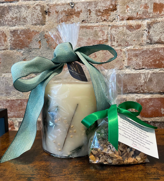 Table Pillar Pine Candle & Simmer Pot gift set