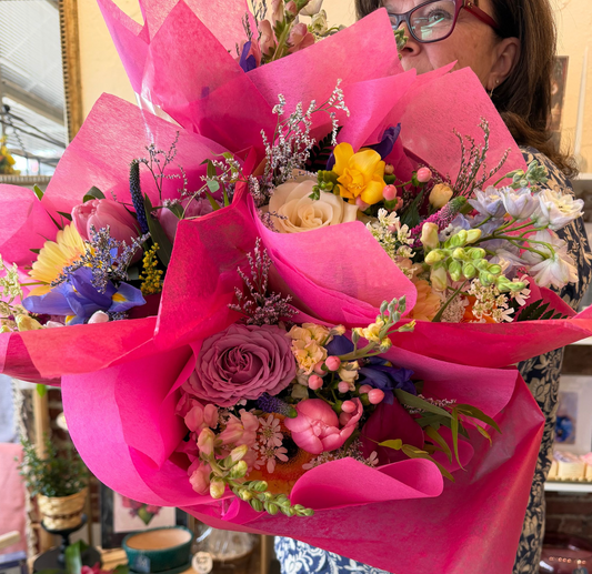 Wrapped fresh flower bouquet